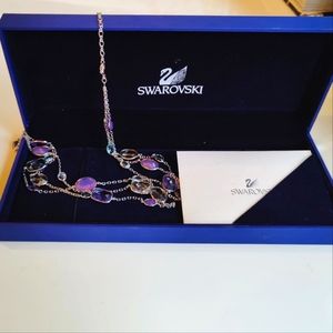 Swarovski Triple Strand Necklace Purple and Clear Crystals
